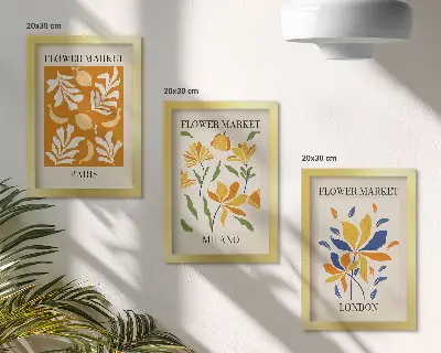 Blumenposter Paris Mailand London als Bilderset mit Rahmen