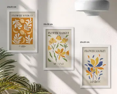 Blumenposter Paris Mailand London als Bilderset mit Rahmen