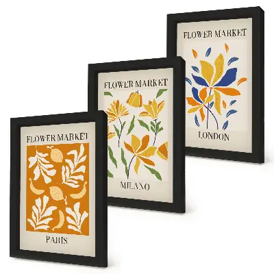 Blumenposter Paris Mailand London als Bilderset mit Rahmen