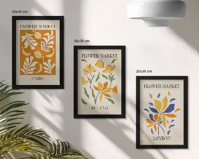 Blumenposter Paris Mailand London als Bilderset mit Rahmen