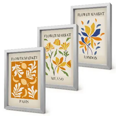 Blumenposter Paris Mailand London als Bilderset mit Rahmen