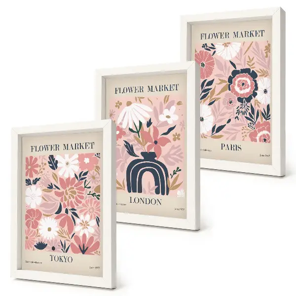 Bilderwand mit Blumenmotiven aus Tokio, London und Paris