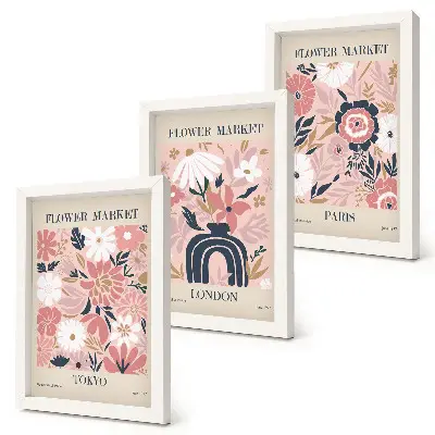 Bilderwand mit Blumenmotiven aus Tokio, London und Paris