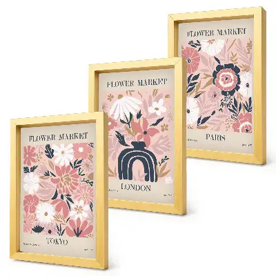 Bilderwand mit Blumenmotiven aus Tokio, London und Paris