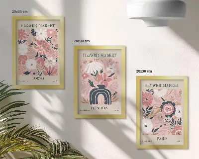 Bilderwand mit Blumenmotiven aus Tokio, London und Paris