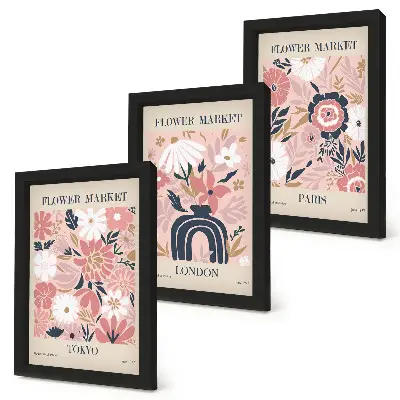 Bilderwand mit Blumenmotiven aus Tokio, London und Paris