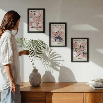 Bilderwand mit Blumenmotiven aus Tokio, London und Paris