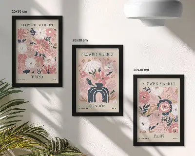 Bilderwand mit Blumenmotiven aus Tokio, London und Paris
