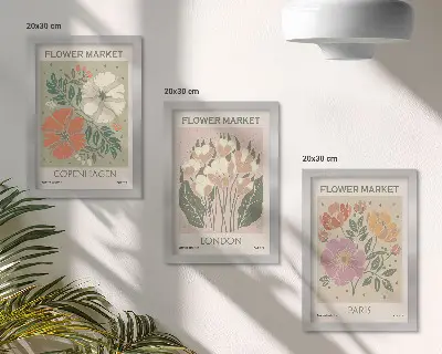 Blumenposter Kopenhagen London Paris bilderset mit rahmen