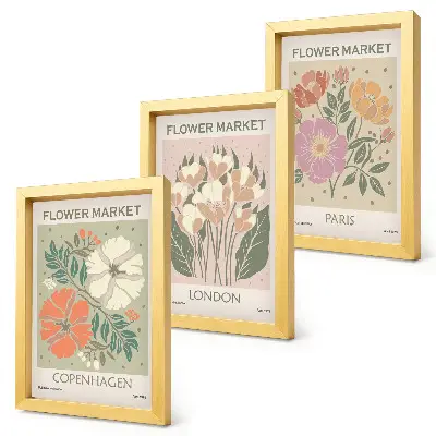 Blumenposter Kopenhagen London Paris bilderset mit rahmen