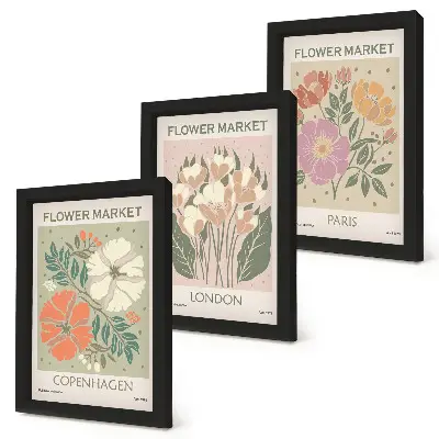 Blumenposter Kopenhagen London Paris bilderset mit rahmen