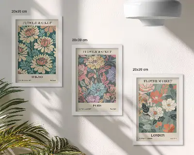 Fotowand mit Blumenmotiven aus Tokio, Paris und London