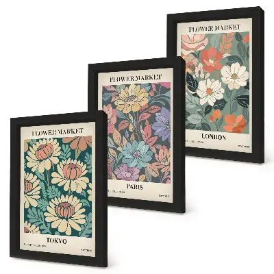 Fotowand mit Blumenmotiven aus Tokio, Paris und London