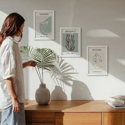 Bilderwand mit stilvollen abstrakten Gemälden von Henri Matisse