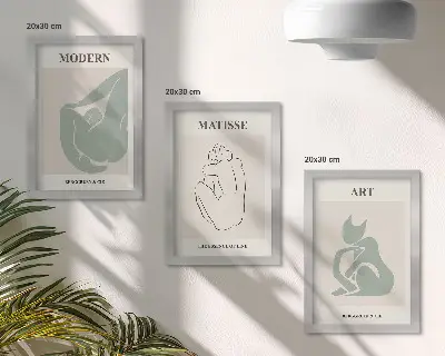 Abstrakte Figuren in Pastelltönen von Henri Matisse als Bilderset mit Rahmen
