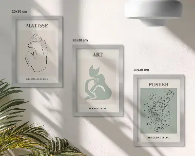 Bilderwand mit Plakaten in Beige- und Grüntönen von Henri Matisse