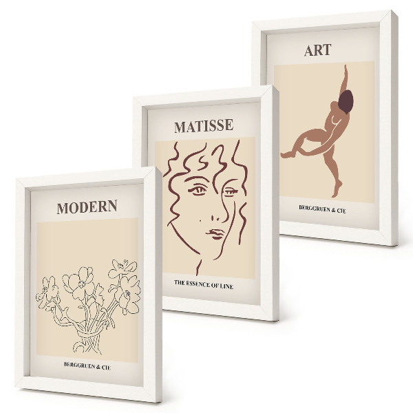 Bilderset mit rahmen Stilvolle Grafiken mit Blumen, Gesichtern und menschlichen Figuren