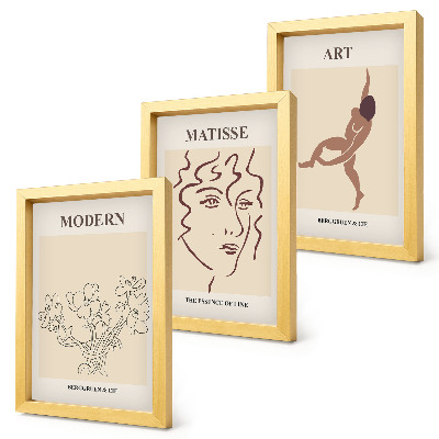 Bilderset mit rahmen Stilvolle Grafiken mit Blumen, Gesichtern und menschlichen Figuren