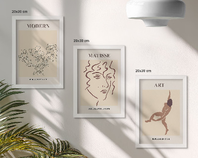 Bilderset mit rahmen Stilvolle Grafiken mit Blumen, Gesichtern und menschlichen Figuren