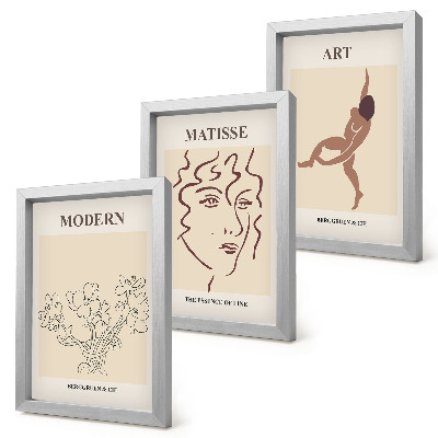 Bilderset mit rahmen Stilvolle Grafiken mit Blumen, Gesichtern und menschlichen Figuren