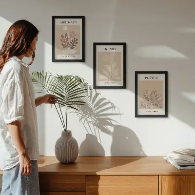 Fotowand mit Pflanzenmotiven in Beige- und Brauntönen