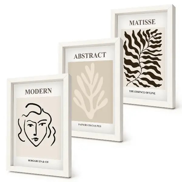 Fotowand mit Gesichts- und Blätterillustrationen im Stil von Henri Matisse