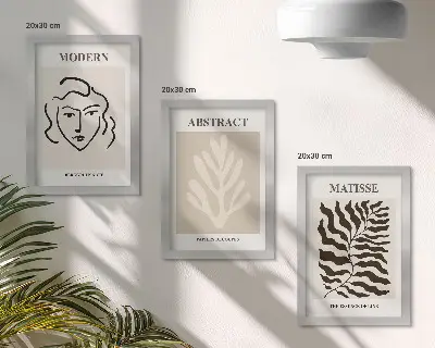Fotowand mit Gesichts- und Blätterillustrationen im Stil von Henri Matisse
