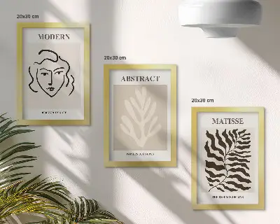 Fotowand mit Gesichts- und Blätterillustrationen im Stil von Henri Matisse