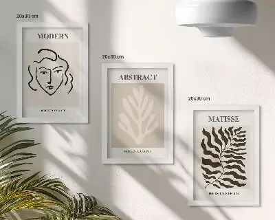 Fotowand mit Gesichts- und Blätterillustrationen im Stil von Henri Matisse