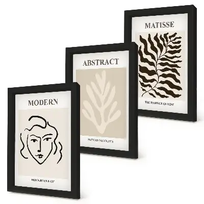 Fotowand mit Gesichts- und Blätterillustrationen im Stil von Henri Matisse