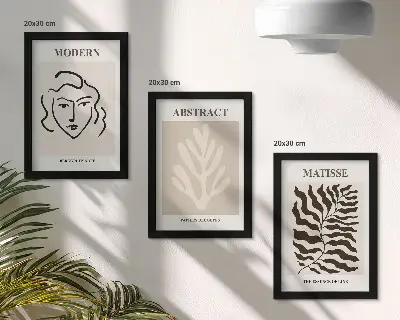 Fotowand mit Gesichts- und Blätterillustrationen im Stil von Henri Matisse