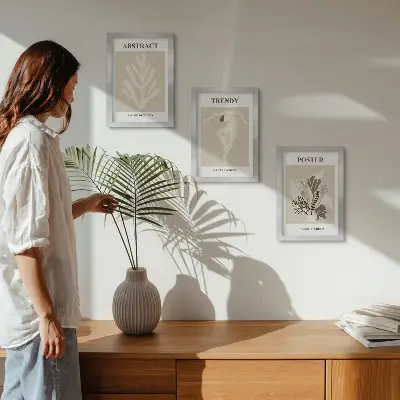 Fotowand mit Pflanzenmuster in Beige- und Brauntönen