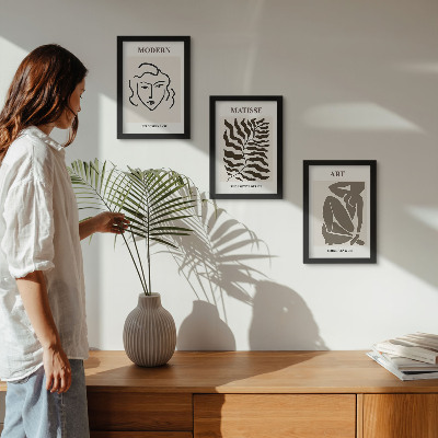 Bilderwand Stilvolle Grafiken mit Linien und Figuren in neutralen Farben