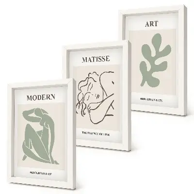 Bilderset mit Rahmen stilvolle Figuren und Pflanzen im minimalistischen Design