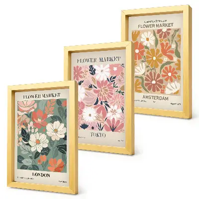 Bilderwand mit Blumenmustern aus London, Tokio und Amsterdam