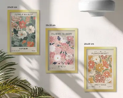 Bilderwand mit Blumenmustern aus London, Tokio und Amsterdam