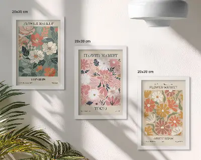 Bilderwand mit Blumenmustern aus London, Tokio und Amsterdam