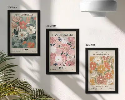 Bilderwand mit Blumenmustern aus London, Tokio und Amsterdam