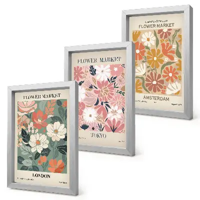 Bilderwand mit Blumenmustern aus London, Tokio und Amsterdam