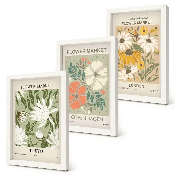 Blumenmotive aus verschiedenen Städten der Welt bilderset mit rahmen