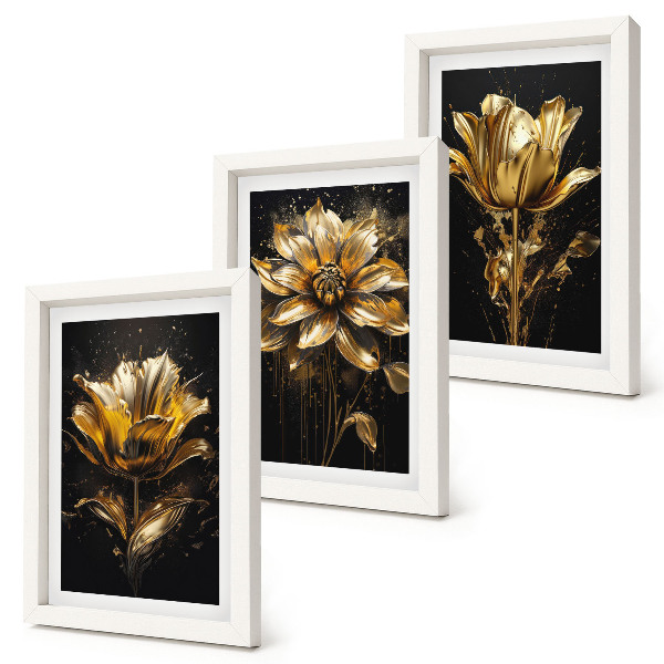 Fotowand Blumen in Gelbtönen auf dunklem Hintergrund