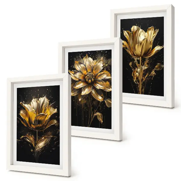 Fotowand mit Blumen in Gelbtönen auf dunklem Hintergrund