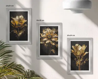 Fotowand mit Blumen in Gelbtönen auf dunklem Hintergrund