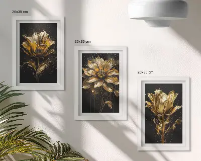 Fotowand mit Blumen in Gelbtönen auf dunklem Hintergrund