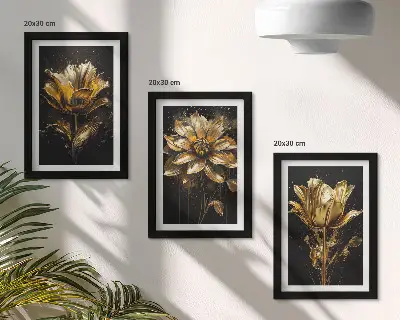 Fotowand mit Blumen in Gelbtönen auf dunklem Hintergrund