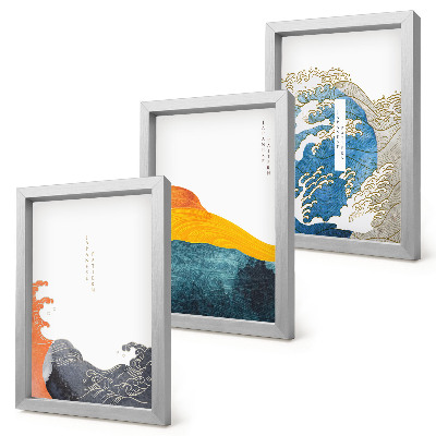 Bilderwand Wellen im japanischen Grafikstil