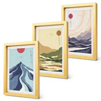 Fotowand mit Bergmotiv in Pastellfarben im Japandi-Stil