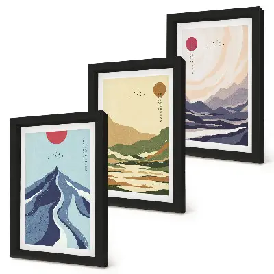 Fotowand mit Bergmotiv in Pastellfarben im Japandi-Stil