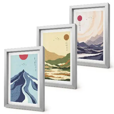 Fotowand mit Bergmotiv in Pastellfarben im Japandi-Stil