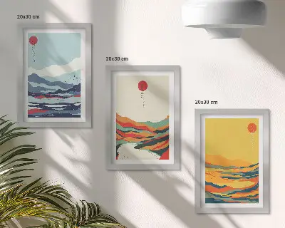 Bilderwand mit farbenfrohen abstrakten Berg- und Flusslandschaften